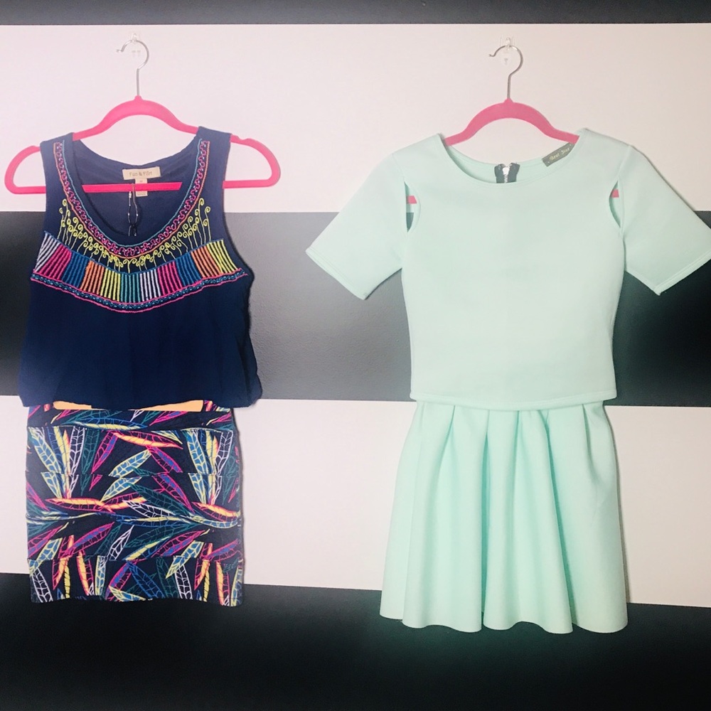 2! Two piece crop top & skirt outfits!